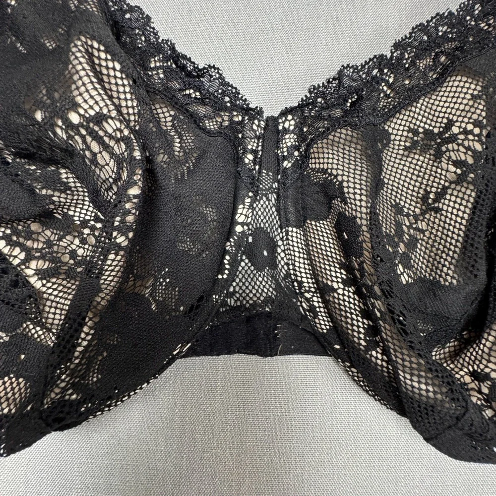 Cacique Bra Women 44F Black Lace Underwire Adjustable Straps Full Coverage